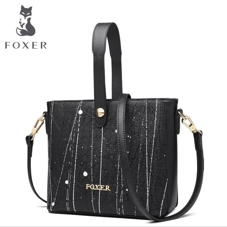 FOXER Фирменная Новинка модная дамская сумочка с граффити Корейская версия сумки на плечо эксклюзивные женские сумки через плечо - Цвет: Черный