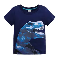 Летняя футболка с рисунком динозавра для маленьких мальчиков, футболки с круглым вырезом для мальчиков младенцев, хлопковые топы для