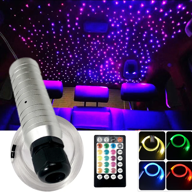 

car Optic Lighting Smart 12vd 6w Fiber Light engine RF control Cable Starry Effect Ceiling room Lights silve lamp LED RGBW NEW