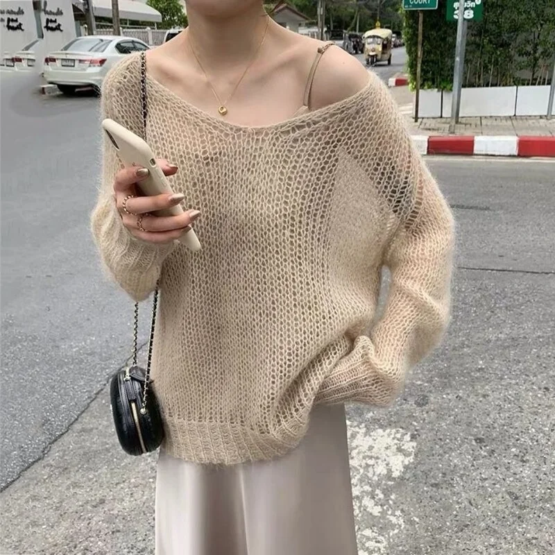 2020 early spring new outerwear blouse soft thin chicken heart collar wild loose lazy wind pullover women. | Женская одежда