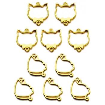 

5Pcs Gold Pet Cat Dog Charm Blank Resin Frame Pendant Open Bezel Jewelry Making