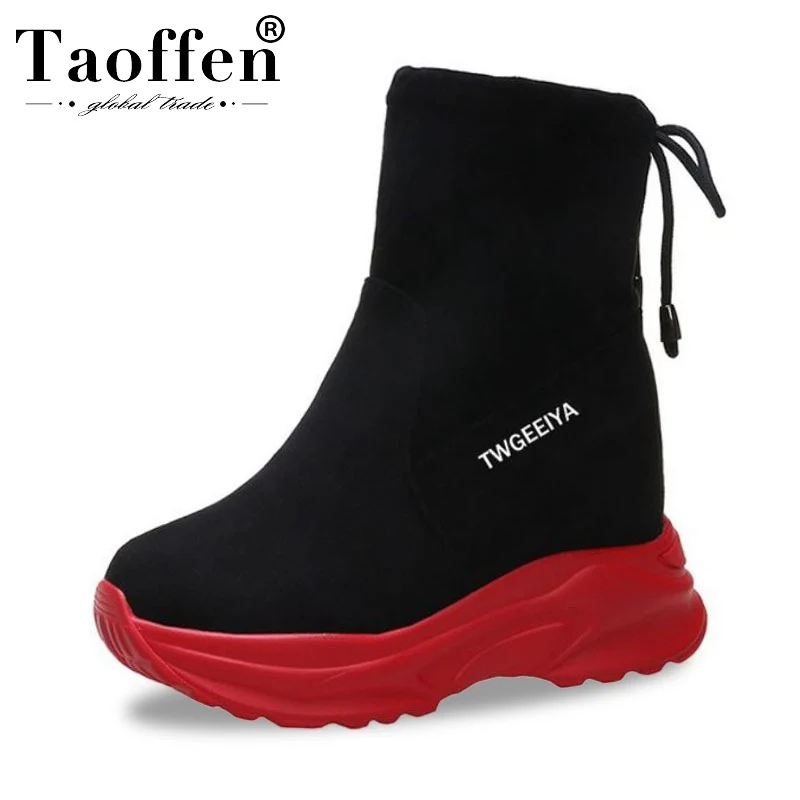 Taoffen/женские модные зимние ботильоны теплые ботинки на меху толстой платформе со