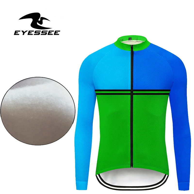 Fleece long sleeve Профессиональная Мужская Флисовая футболка с длинным рукавом для велоспорта Eyessee Зимняя Теплая Флисовая одежда для велоспорта для соревнований - Цвет: Fleece long sleeve
