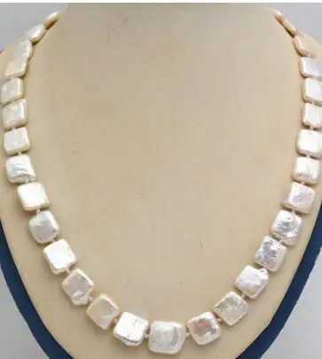 Free Shipping  NATURE 11mm white square coin freshwater pearl necklace 17