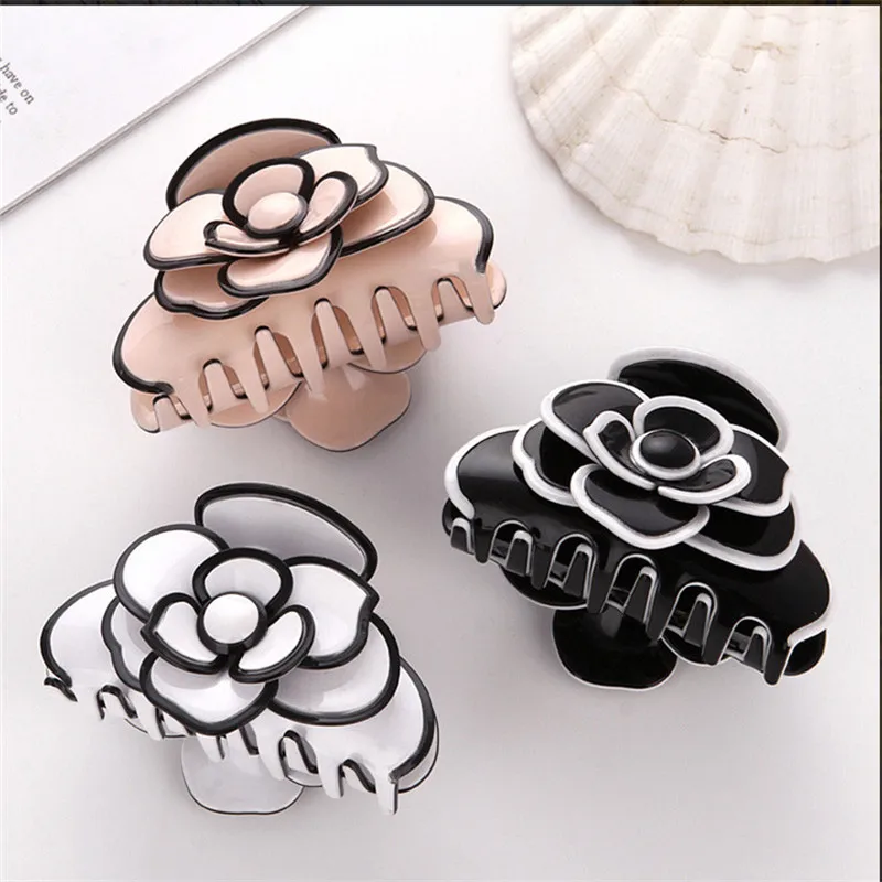 Acetate Camellia Hair Claw Clip Clamp For Women Girl Flower Handmade French Fashion Head Accessories Mujer Wholesale hair clips for fine hair