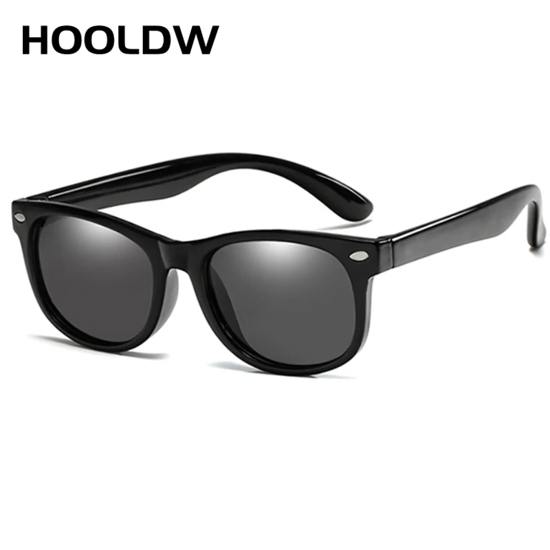 bright black HOOLDW новые детские солнцезащитные очки, Детские поляризованные солнцезащитные очки, очки для мальчиков и девочек, силиконовые гибкие защитные очки для детей, UV400 очки - Цвет линз: bright black