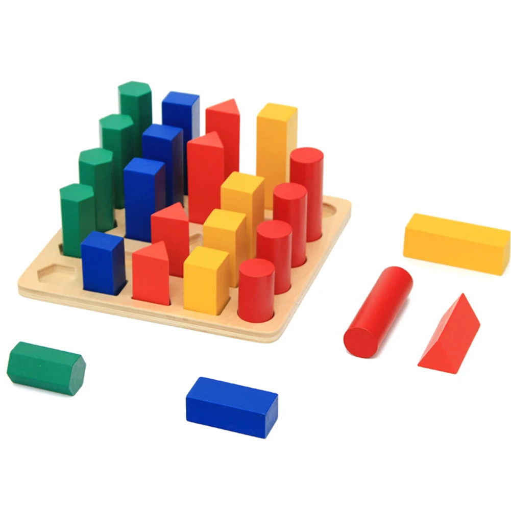  Wooden 3D Geometric Solids Blocks Matching Board Kids Education Teaching Aids - 4000249033298