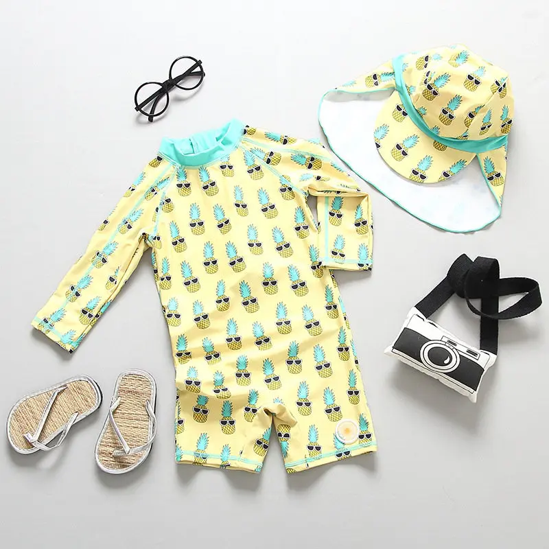 882051 Купальный костюм из 3 предметов для мальчиков, купальный костюм для мальчиков, коллекция года, цельный купальный костюм с шапочкой и принтом акулы для маленьких детей - Цвет: 882051