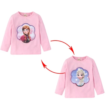 

Girls Long sleeve T-shirt Cotton Clothing Magic Sequin T Shirt Change Graph Elsa And Anna Casual Fashion T Shirt Kids Tops Tee