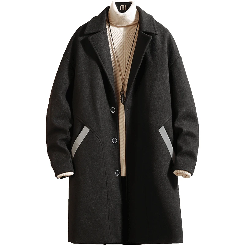 Men's coat winter new style long color contrast thickened single breasted coat loose casual personality youth men's wear
