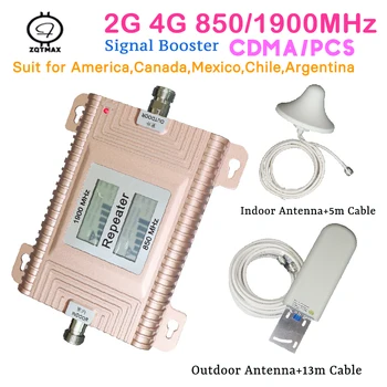 

ZQTMAX 850Mhz 1900Mhz signal booster GSM repeater 3G 4G signal amplifier cdma pcs celular data for smartphone with antenna