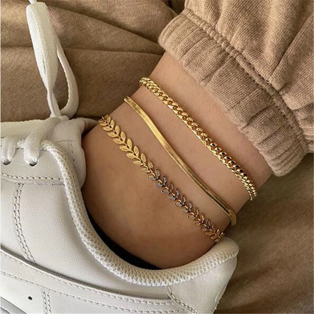 SUMENG 2021 New 3pcs/set Gold Color Simple Chain Anklets For Women Beach Foot Jewelry Leg Chain Ankle Bracelets Accessories - Image 4