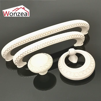 Wonzeal Zinc Aolly Ivory White Drawer Knobs Cabinet Handles Kitchen Cupboard Door Pulls European Furniture Handle Hardware