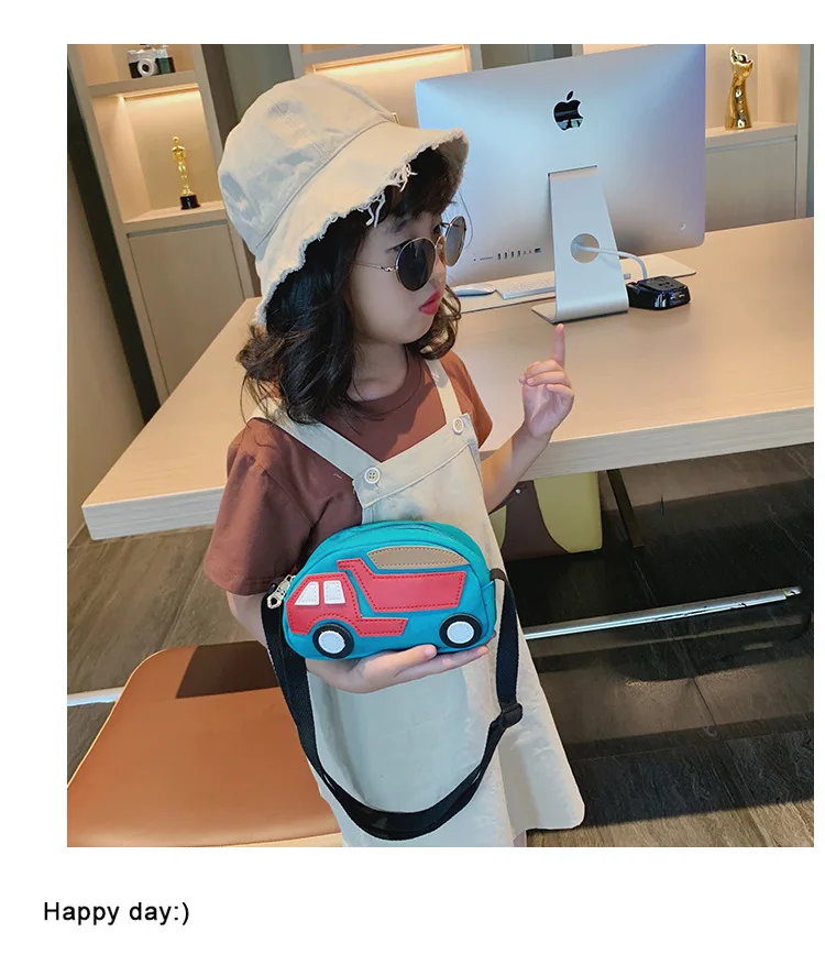 Милый детский холщовый Кошелек для монет с мультяшными автомобилями, на молнии, мини-сумка через плечо для девочек, милый грузовик, мини-сумка на плечо, кошелек