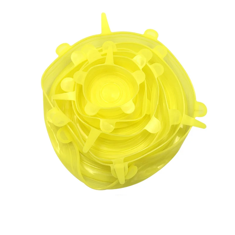 Yellow 6 шт./лот, силиконовые Стрейчевые крышки, универсальные, для еды, конус, миска, крышка, пищевая пленка, герметичная, силиконовая крышка для кухонной посуды - Цвет: Yellow