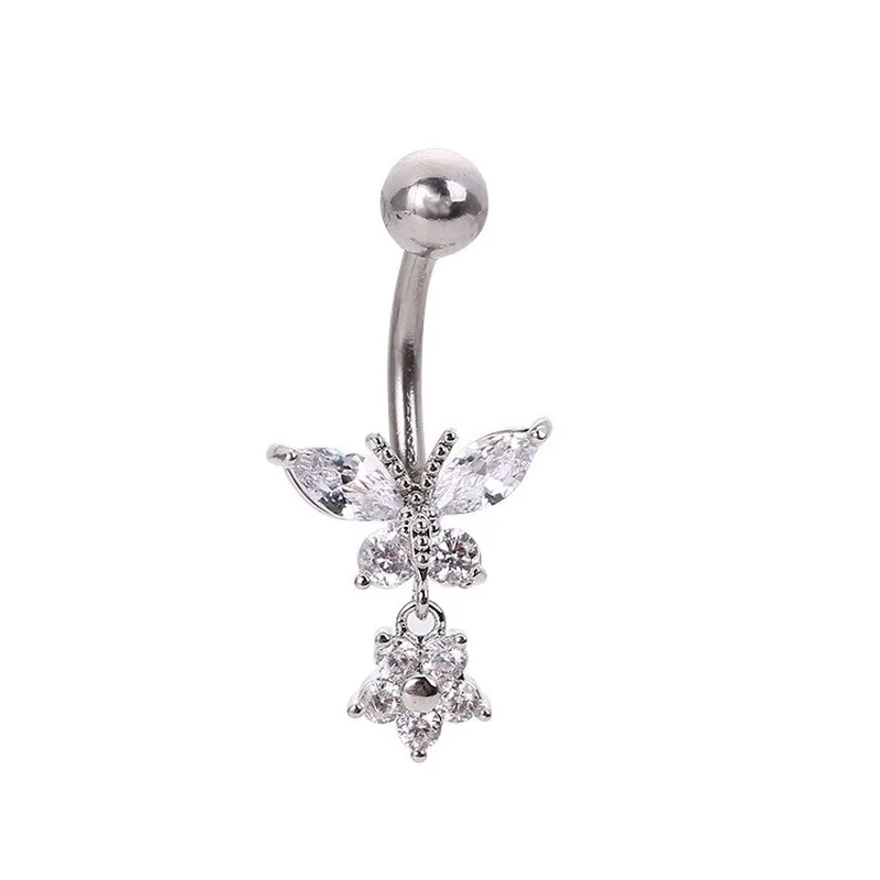 Belly Button Piercing Jewelry Butterfly Zircon Surgical Steel 1 pc