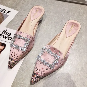 

Brand New Sexy Crystals Pointed Toe Women Shoes Summer Lady Slipper Mules Woman Pumps