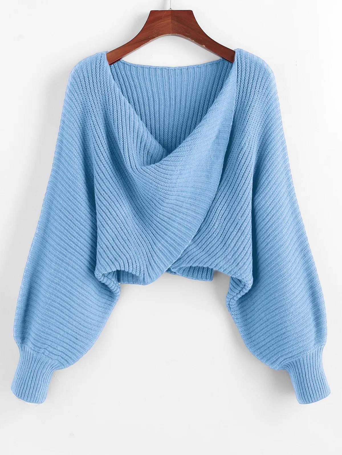 ZAFUL, крученый Асимметричный короткий свитер, Женский Теплый Однотонный пуловер, рукав летучая мышь, сексуальный свитер,, Осень-зима, повседневный женский свитер - Цвет: Light Sky Blue