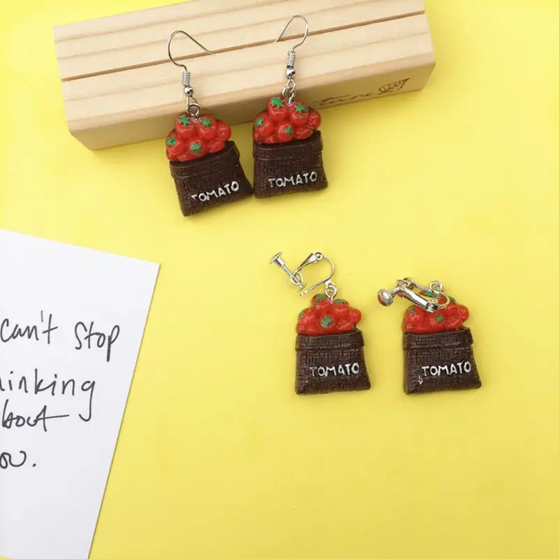 

1 Pair Creative Cute Mini Tomato Burger Earrings Minimalism Cartoon Design Female Ear Hooks Danglers Jewelry Gift CORD