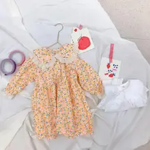 Г., платье с принтом в Корейском стиле для девочек весенние хлопковые кружевные модные платья для девочек от 2 до 8 лет, PP829