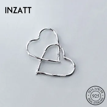 

INZATT Real 925 Sterling Silver Hollow Heart Hoop Earrings For Fashion Woman Party Fine Jewelry Geometric Punk Accessories