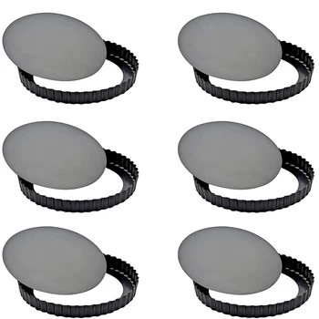 

6 Inches Non-Stick Removable Loose Bottom Quiche Tart Pan, Tart Pie Pan, Round Tart Quiche Pan with Removable Base