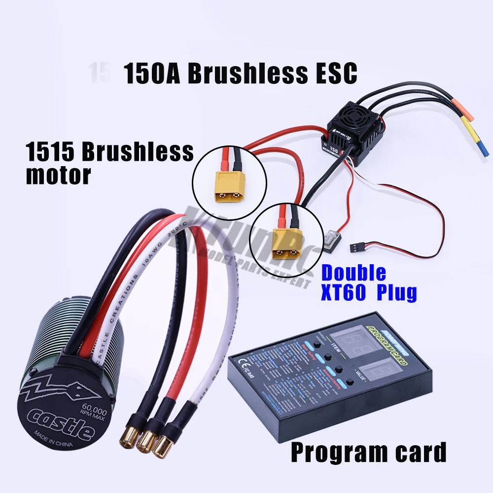 Замок 1515 42 мм диаметрально бесщеточный 2200kV мотор-монстр+ WP-Max8-RTR v3 150A водонепроницаемый бесщеточный ESC+ светодиодный программирование для 1/8 rc автомобиль внедорожный грузовик багги XRAY LOSI HSP HPI - Цвет: Double XT60 plug
