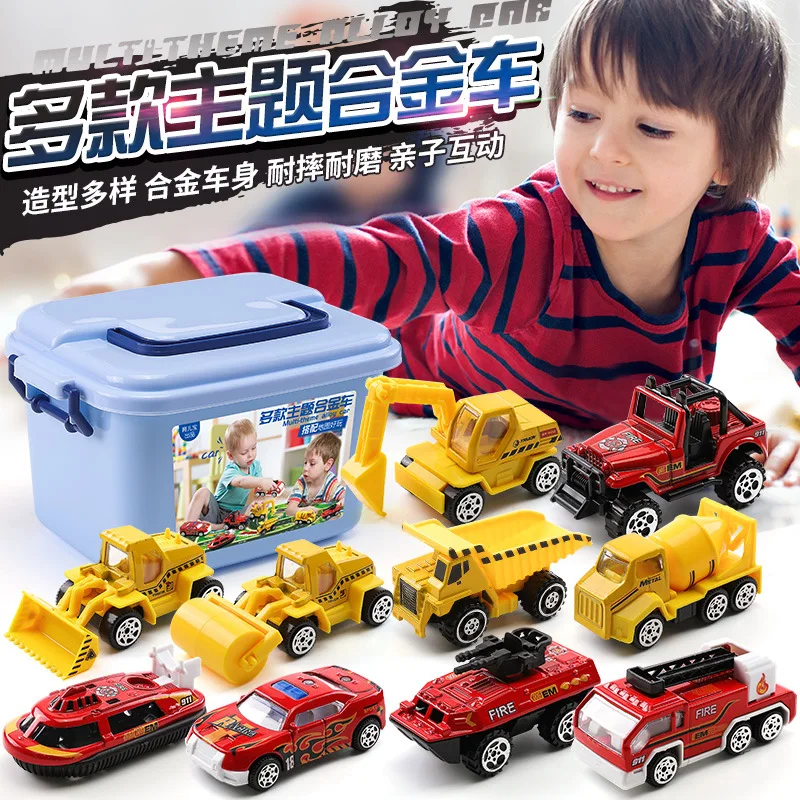 

Children Alloy Car Model Toy Car Simulation Theme Series Set Storage Box Parent And Child Boy Fun Knowledge Car