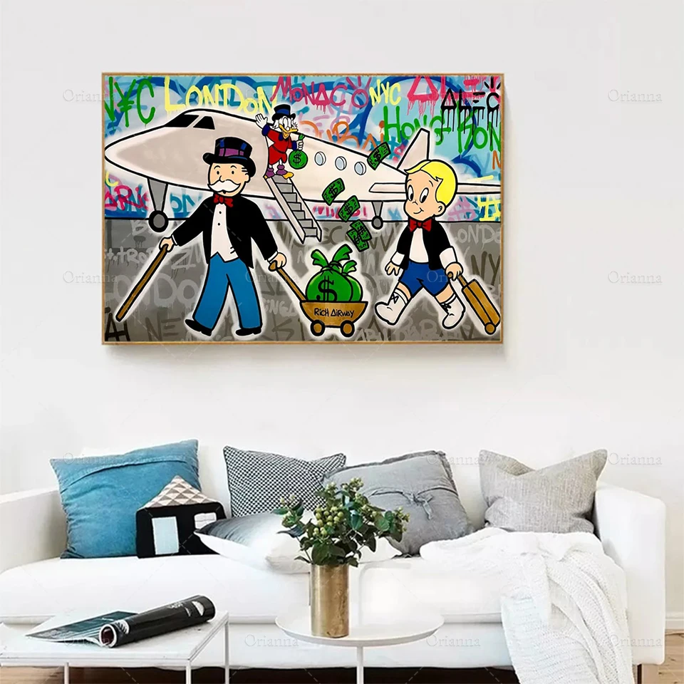 

Canvas Modular Alec Monopoly Poster Graffiti Home Decor Richie Rich Paintings Printed Scrooge McDu Living Room Pictures Wall Art