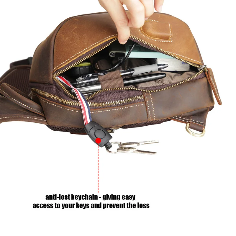 Retro Men's Leather Sling Chest Bag Sport Crossbody Shoulder Bag w/USB Interface