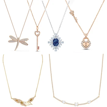 

Original SWA Necklace with Original Logo Dragonfly Heart-shaped Key Lock Shape Luxury Necklace Woman Jewelry Gift Free Shipping