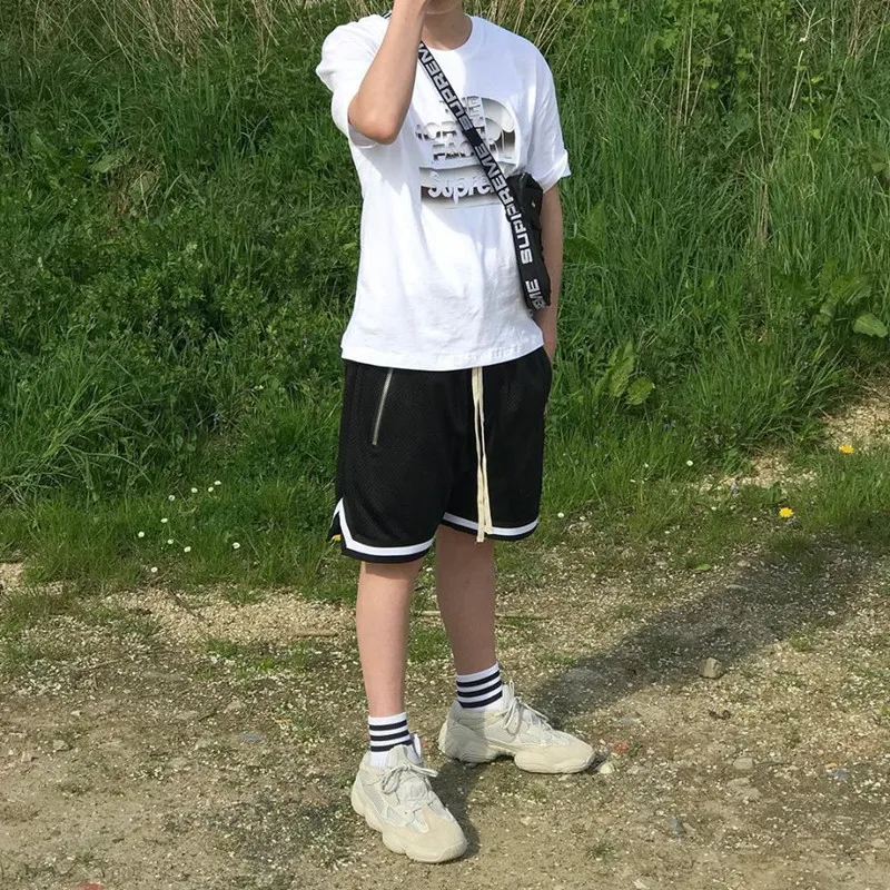 Discount Fitness Shorts Men Mesh Solid Color Fast Dry Breathable Casual Sports Basketball Hip Hop Shorts HPD101