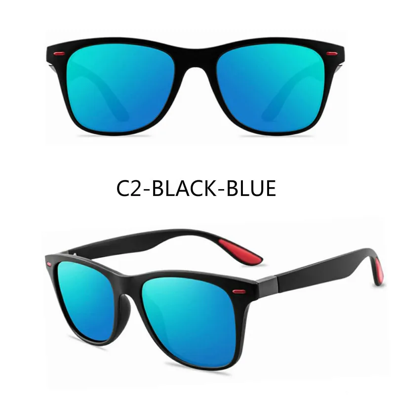 C2-BLACK-BLUE Модные поляризационные солнцезащитные очки для мужчин и женщин, для вождения, квадратная оправа, солнцезащитные очки, мужские очки, модные очки с зеркальным покрытием, женские очки - Цвет линз: C2-BLACK-BLUE