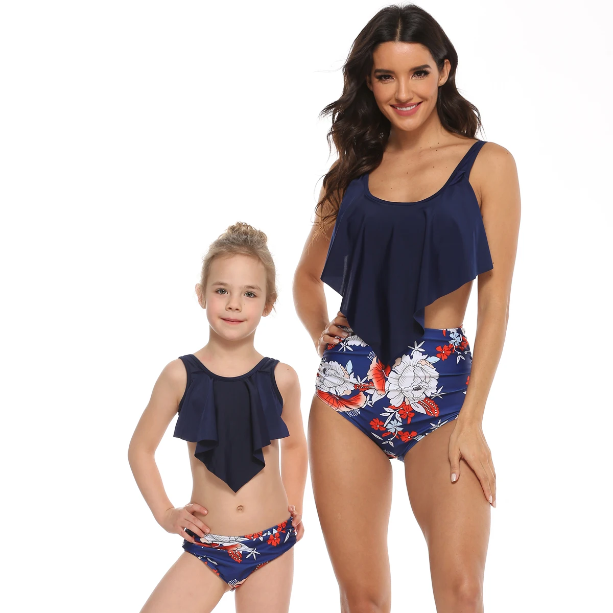 

Flounce Highwaist Mother Daughter Swimsuit Mommy and Me Swimwear Family Matching Clothes Outfits Look Mom and Baby Beach Dresses