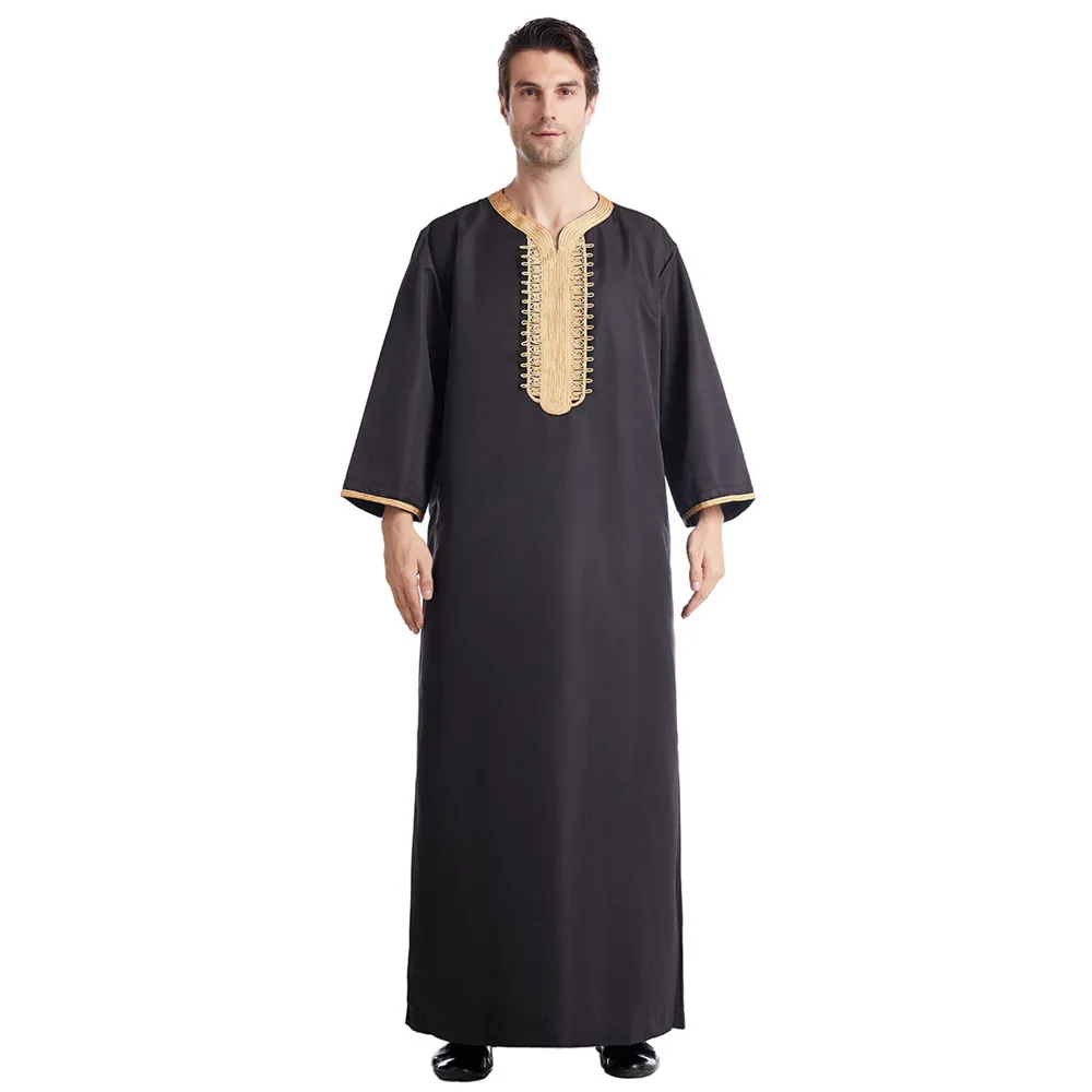 Men Traditional Muslim Jubba Thobes Arabic Islamic Clothing Fashion Embroidery Kaftan Saudi Arabia Dubai Abaya Long Dress Robes