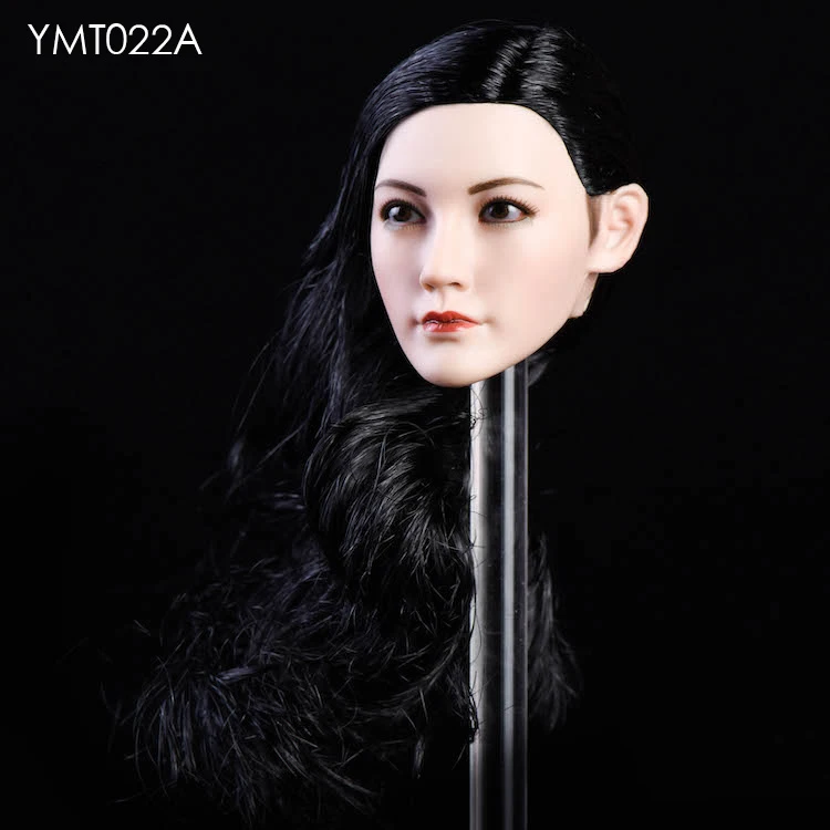 

1/6 Female Head Sculpt Transplant Asian Soldier Head Carved With Black/Brown Hair for 12'' Suntan Action Figure Collectible
