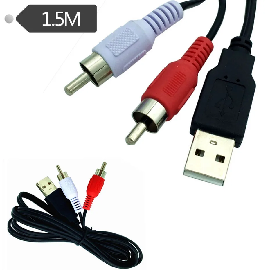 

5FT USB A Male к 2 Rca штекер Phono AV кабель свинцовый PC TV AUX аудио видео адаптер 1,5 м