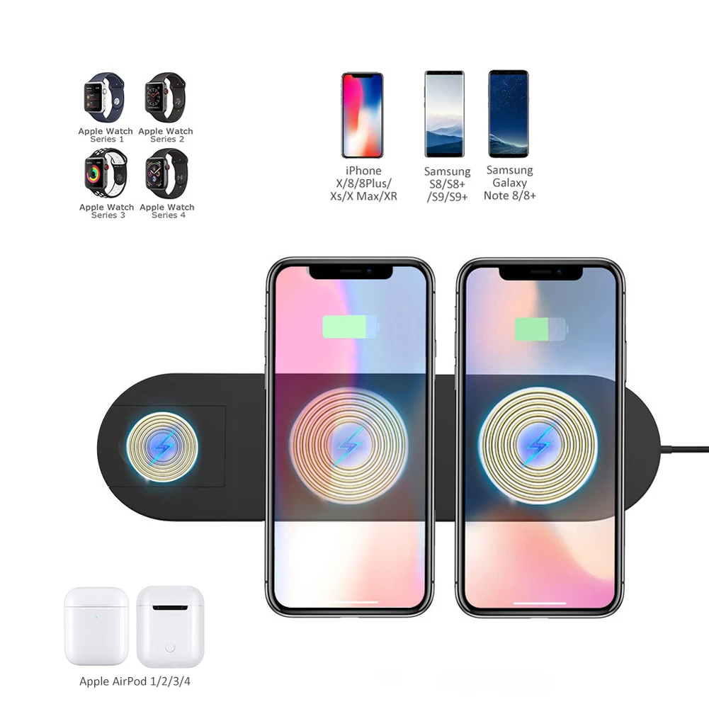 10 Вт быстрая Беспроводная Полная нагрузка 3 в 1 Зарядная площадка для Airpods Apple Watch 4 3 2 1 Qi Беспроводное зарядное устройство для Iphone X Xs Max Xr 8