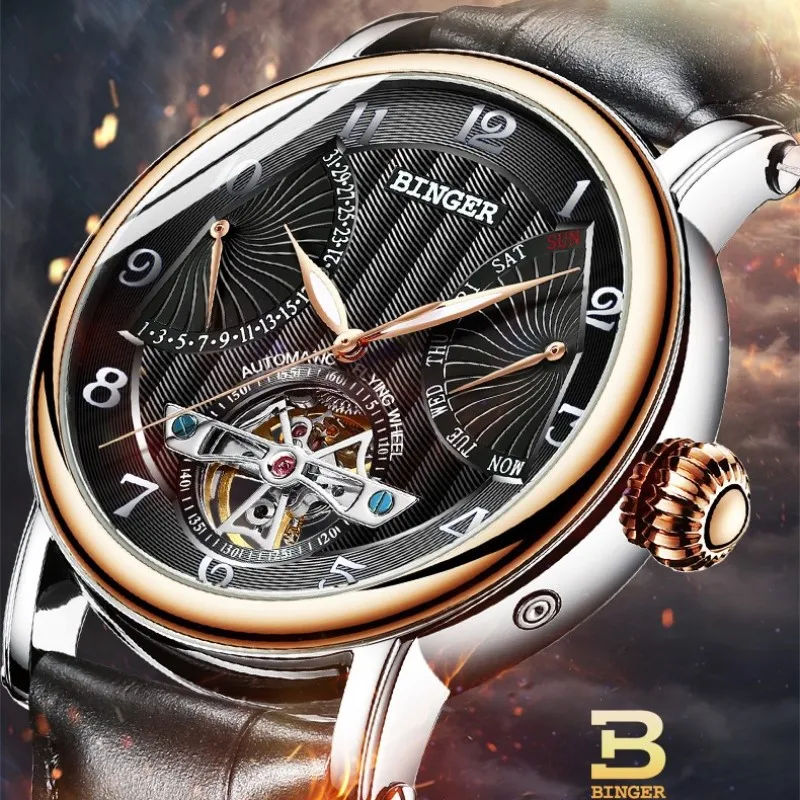 BINGER мужские часы Топ бренд класса люкс Tourbillon механические часы Мужские автоматические водонепроницаемые часы с сапфировым скелетом и календарем