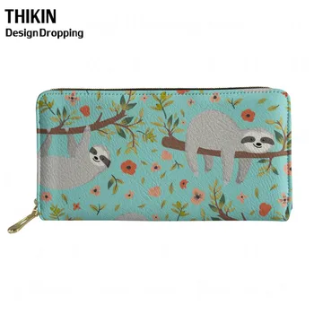 

THIKIN Cute Lazy Sloth Animal Printing Women Clutch Long Leather Wallet Causal Lady Long Card Holder for Travel Passport Student