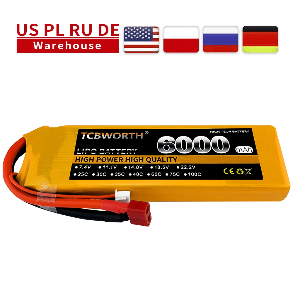 

TCBWORTH 2S 7.4V 6000mAh 25C 35C 60C RC LiPo Battery for RC Airplane Helicopter Aircraft Quadrotor Drone Car Batteries LiPo