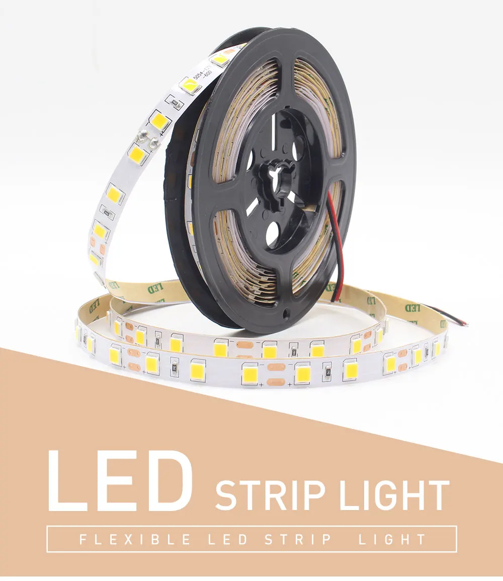5M 5054 Flexible LED Strip 60LEDs/M Warm White Rope Ribbon Tape Light DC 12V Waterproof IP65 Lighting Strip