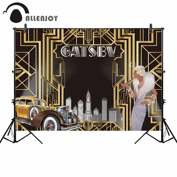 

Allenjoy Luxurious Great Gatsby Party Banner photo backdrop Vintage Golden Car Happy Birthday background Adult decor Photophone