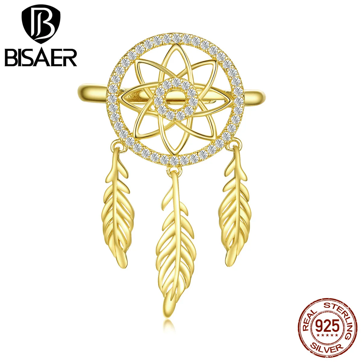

2020 New Arrival Ring Bisaer 100% 925 Sterling Silver Romantic DreamCatcher Finger Rings For Women Fine Jewelry GAR073