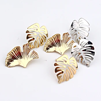 

6pcs/lot Big Hollow Leaf Zina Alloy Gold Earring Make Accessories DIY Fashion Earrings Connectors Linker Base Supplies Findings