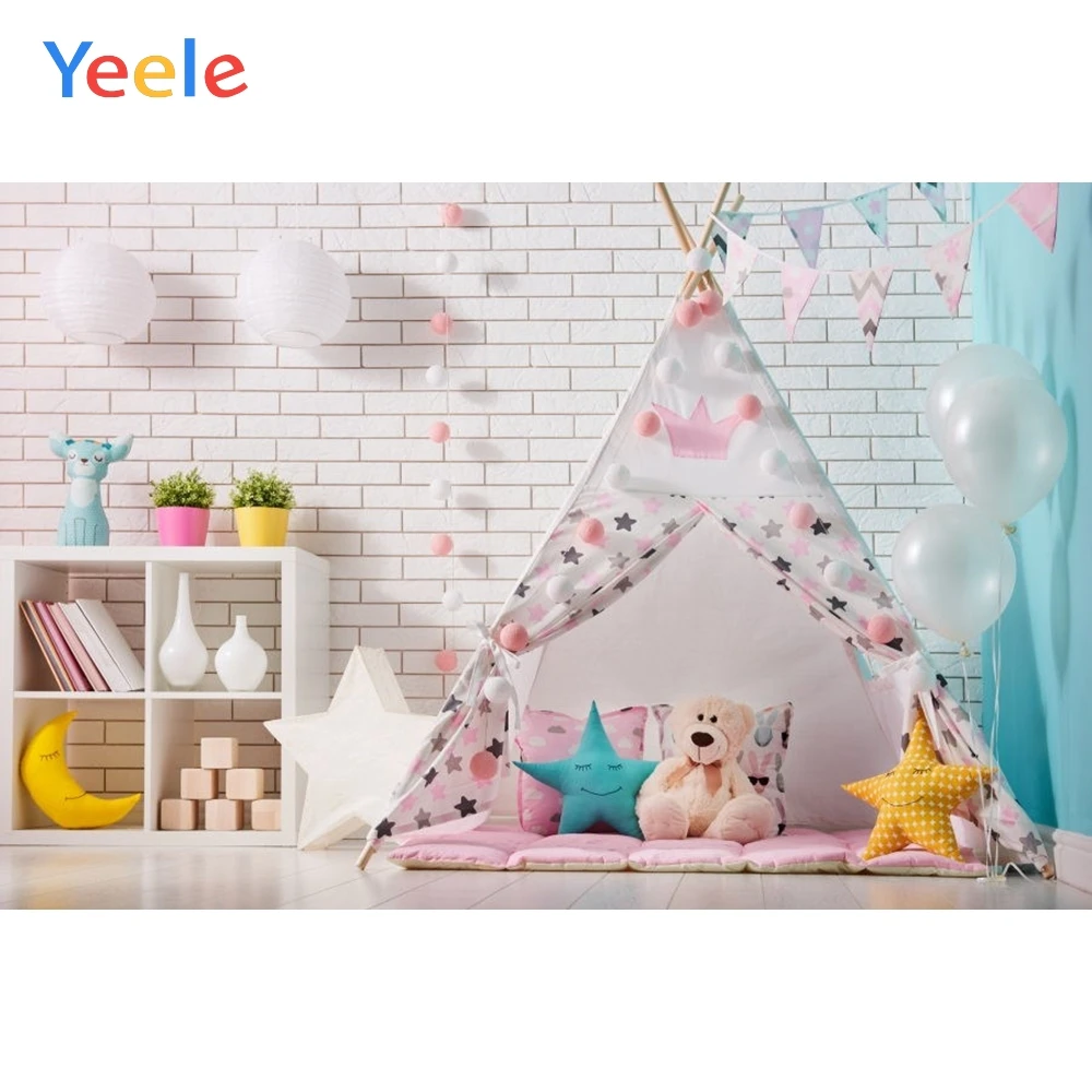 Rideau De Tente Pour Chambre De Bebe Canape Tapis Ours Jouet Lit De Poupee Mur De Brique Arriere Plan De Photographie Personnalise Studio Photo Aliexpress