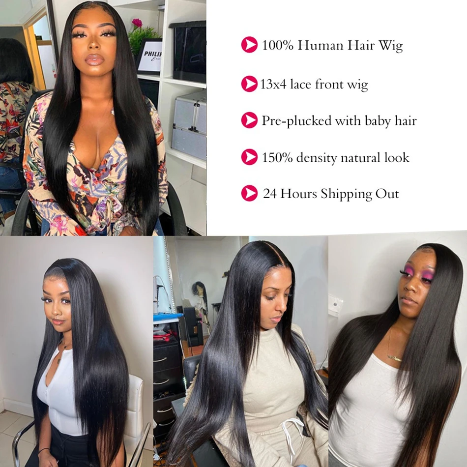 30 Inch Straight Lace Front Human Hair Wigs For Women 13x4 Hd Lace Frontal Wig Bob Full Lace Transparent Lace Wig Cap Free Gift