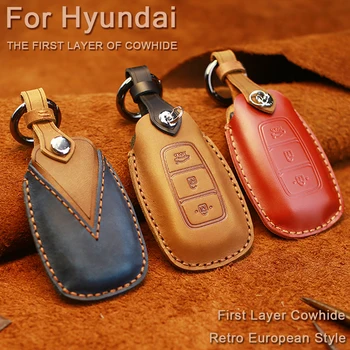 

Leather Car Key Case for hyundai kona 2017 i30 ix35 solaris Azera Elantra Grandeur IG Keyless Remote Fob Shell Protector Cover