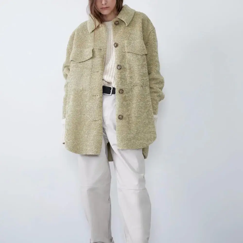 astounding ZA autumn winter Women's fleece woolen leather fur one shirt Plus thick Warm Outwear woman Oversize