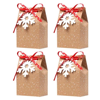 

Christmas Candy Box Christmas Kraft Paper Snowflake Paper Bag Cookie Candy Bag Christmas Card Boxes Gift Bag (24Pcs)